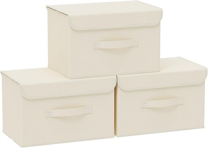 Fabric Storage Bins Cube Organizers with Flip-Top Lid and HandlesStorage Boxes for Organizing HomeOfficeand ClosetBeige3 Pack 15 x 9.8 x 9.8 in