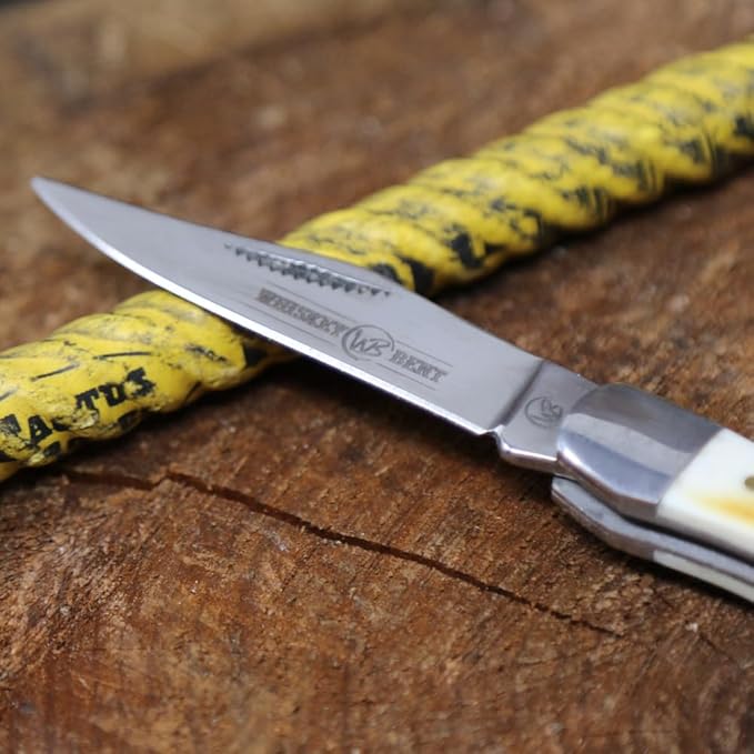 WHISKEY BENT HAT CO. Mini Hunter Folding Pocket Knife 2.75 Closed Length 440C Stainless Steel Blade (Burnt Bone)