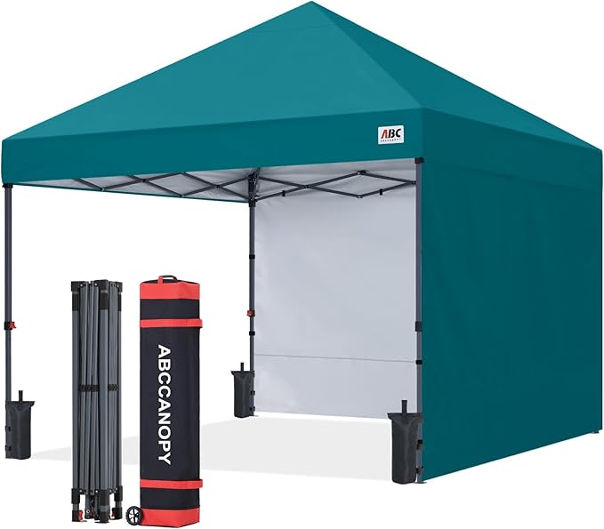 ABCCANOPY Easy Pop up Canopy Tent with 2 Sidewalls for Outdoor Sun Blocking or Rain Protection10x10 Turquoise