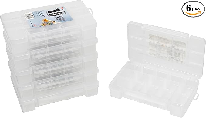 Akro-Mils 05805 Plastic Portable Parts Storage Case for Hardware and Crafts with Hinged Lid and 4 Adjustable Dividers (11-Inch x 7-Inch x 2-3/8-Inch) Medium Clear 6-Pack