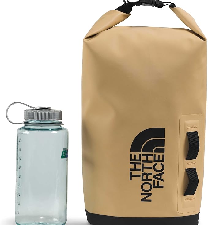 The North Face Base Camp Dry Bag - Roll-Top Waterproof Stuff Sack Ideal for Camping Gear &amp Kayak Accessories Khaki Stone/TNF Black 8 Liters
