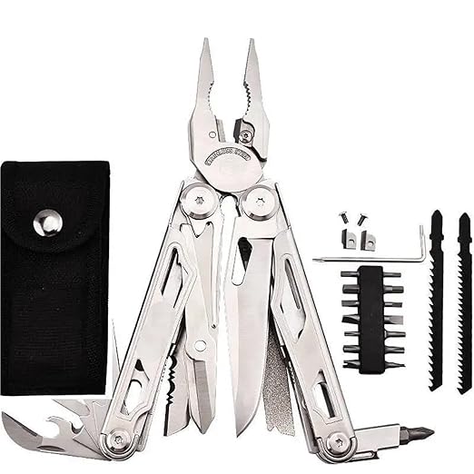 Multitool Set with Pliers Knife Scissors for DIY Repair Camping EDC Survival Gear(DL30 Full Set Silver)