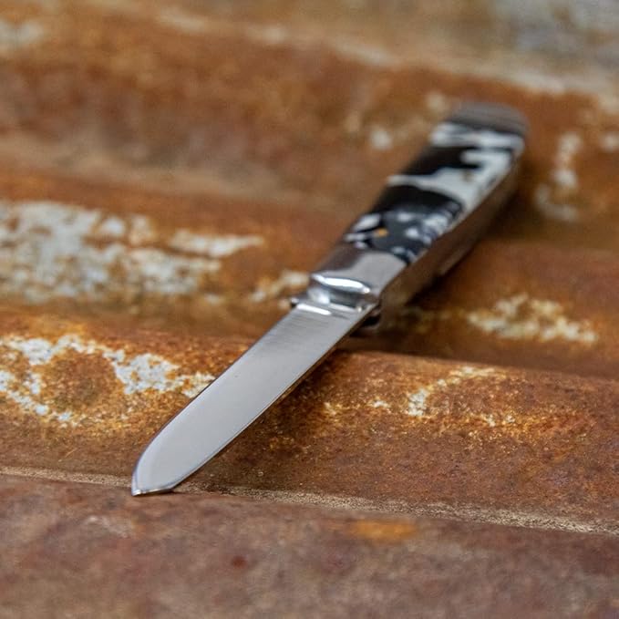 WHISKEY BENT HAT CO. Traditional Trapper Folding Pocket Knife 4.125 Closed Length 440C Stainless Steel Blades (Black Hide)