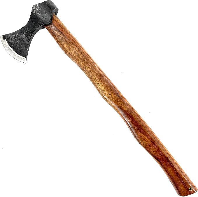 MedievalDepot Early Type A Dane Viking Battle Axe – Overall 20” - Forged Iron Steel Blade Wooden Contoured Handle with Lanyard Hole Rustic Finish for Costume and Outdoor Use