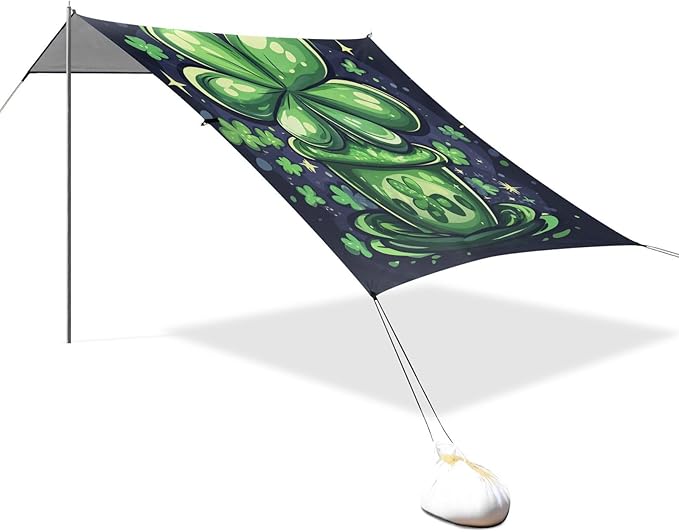ALAZA Lucky Four Clover for Patricks Day Beach Tent Sun Shelter Portable Canopy Sunshade for Outdoor Camping Picnics Backyard Fun 10x9 ft