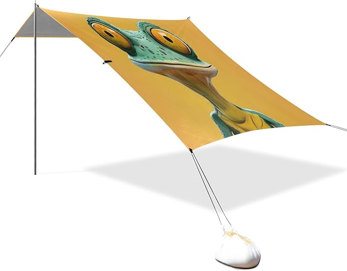 ALAZA Lizard Funny Frog Beach Tent Sun Shelter UPF50+ Protection Beach Shade Canopy w/ 4 Sandbags for Outdoor Camping Fishing Backyard Fun Picnic 10x9 ft
