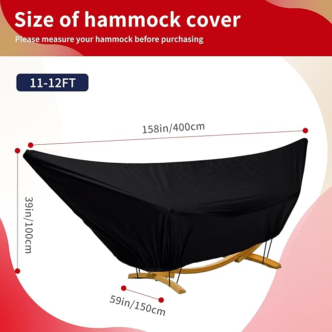 Outdoor Waterproof Hammock Cover for 11-12FT Hammock Standwith Zip and Elastic Ropesand It has Windproof Effect420D Heavy Duty Oxford (Black11-12foot)