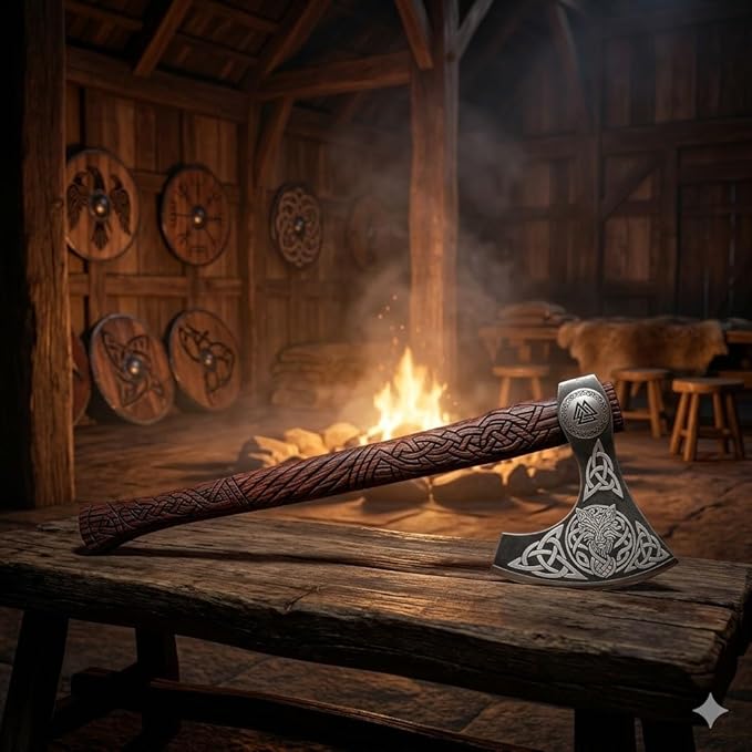 Virk Crafts 012 - Custom Hand Forged Viking Axe Real Tomahawk Viking Hatchet Beared Camping Axe 5160 HIGH Carbon Steel Blade Throwing Set Vintage Ax Viking Gift for Him - Viking Gifts