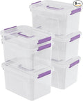 Sandmovie 6 Quart Clear Latching Box with Lid and Handles Clear Plastic Storage Tote 6 Packs