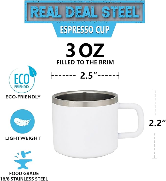 Real Deal Steel Little Sipper 3 oz Insulated Espresso Cups - Premium Double Wall Set of 4 Demitasse