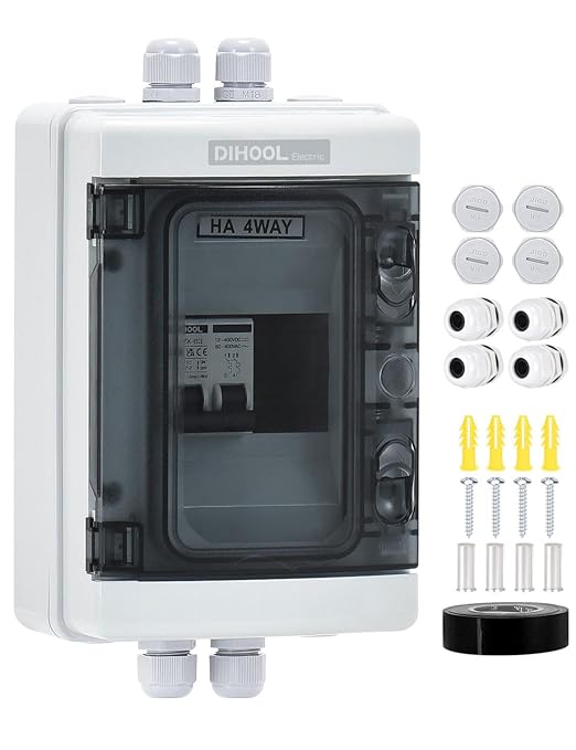 DIHOOL 60 Amp DC Circuit Breaker Box PV Solar Disconnect Switch with Small Breaker Box