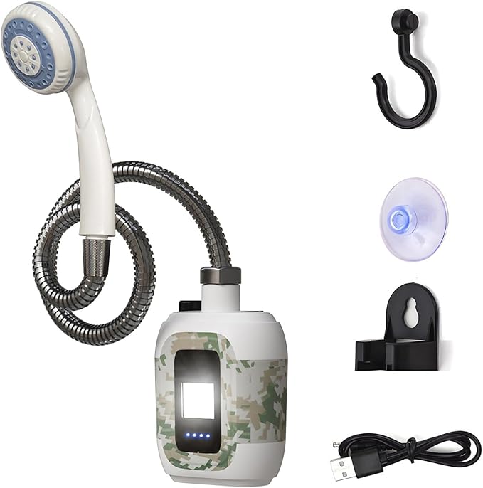 Portable Shower for Camping [Long-Lasting] 2000mAh Rechargeable Camping Shower with Intelligent LED Display IPX7 Waterproof Outdoor Camp Pump for Hiking Travel Car Pet