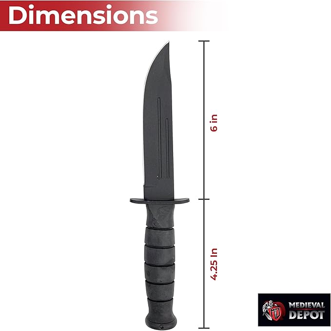 MedievalDepot 10.25 Military Survival Knife - Stainless Steel Blade Black Rubber Grip Sheath
