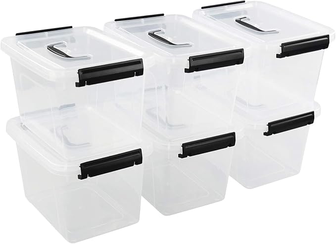 6-pack 5 Liter Plastic Storage Box Bin with Lid Clear Lidded Boxes