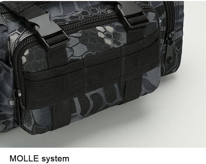 Multifunctional Outdoor Tactical Fanny Pack Waterproof 3P Duffel Waist Bag with Shoulder Strape MOLLE System Camera Bag Chest Pouch (Black Python)