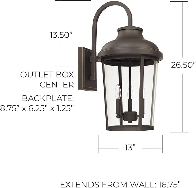 Capital Lighting 927032OZ Dunbar Clear Glass Outdoor Wall Sconce 3-Light 180 Total Watts 27 H x 13 W Oiled Bronze