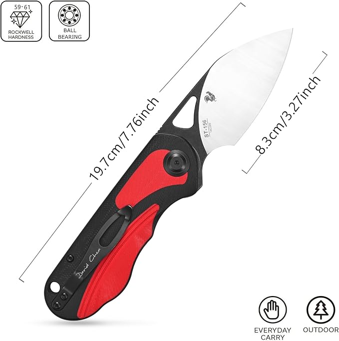 Sitivien ST156 Pocket Folding Knife Sandvik 14C28N Steel Blade with G10 HandleChinese Zodiac Series EDC Tool Knifes for Camping Hiking Survival Fishing(Red)