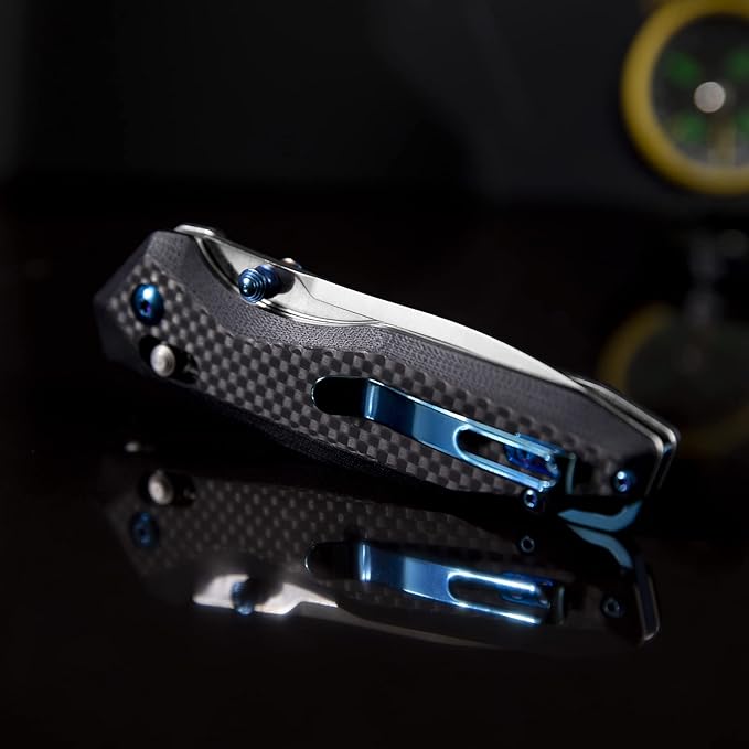 Dispatch Axis Lock Folding Pocket Knife with Clip 3.27 D2 Steel Blade and Carbon Fiber Handle Camping Folding Knives for Men Women Hiking Survival Pocketknife