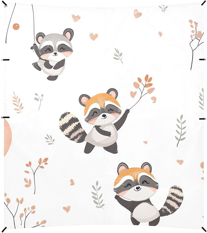 ALAZA Cute Raccoons and Balloon Beach Tent Sun Shelter Portable Canopy Sunshade for Outdoor Camping Picnics Backyard Fun 10x9 ft