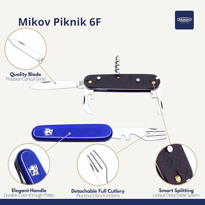 Versatile Multi-Tool Cutlery Set Portable Camping Essentials Mikov Piknik 101-NH-6P Knife Stainless Steel Utility Blade for Travel and Outdoor Dining.