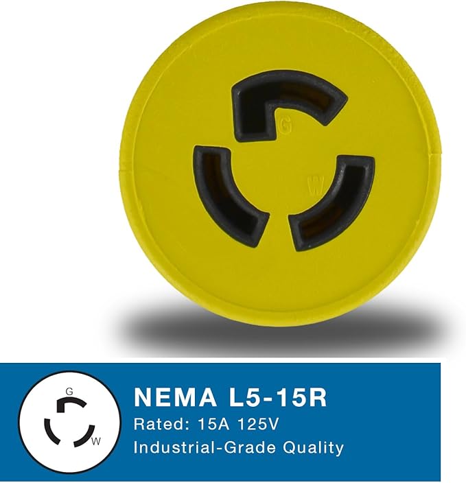Conntek 30111-YW NEMA 5-15P to NEMA L5-15R Locking 15Amp Plug Adapter