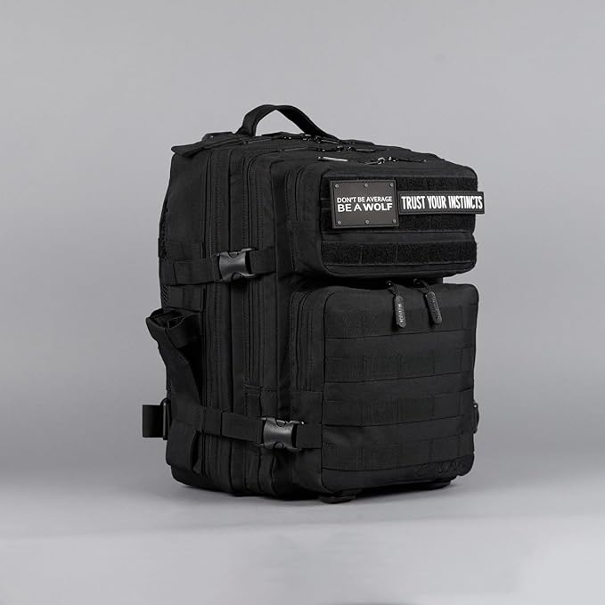 WOLFpak 25L Athletic Gym Backpack (Alpha Black) Durable 1000D Waterproof Oxford Material with MOLLE Webbing Laptop Pocket &amp Dual Cup Holders
