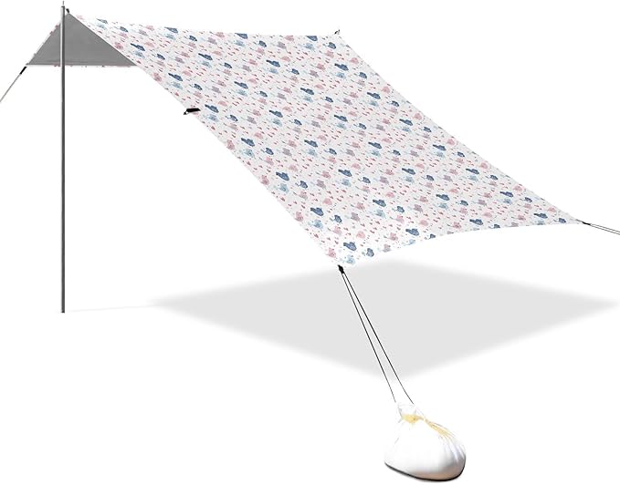 ALAZA Cute Bird Hearts Beach Tent Sun Shelter UPF50+ Protection Beach Shade Canopy w/ 4 Sandbags for Outdoor Camping Fishing Backyard Fun Picnic 10x9 ft