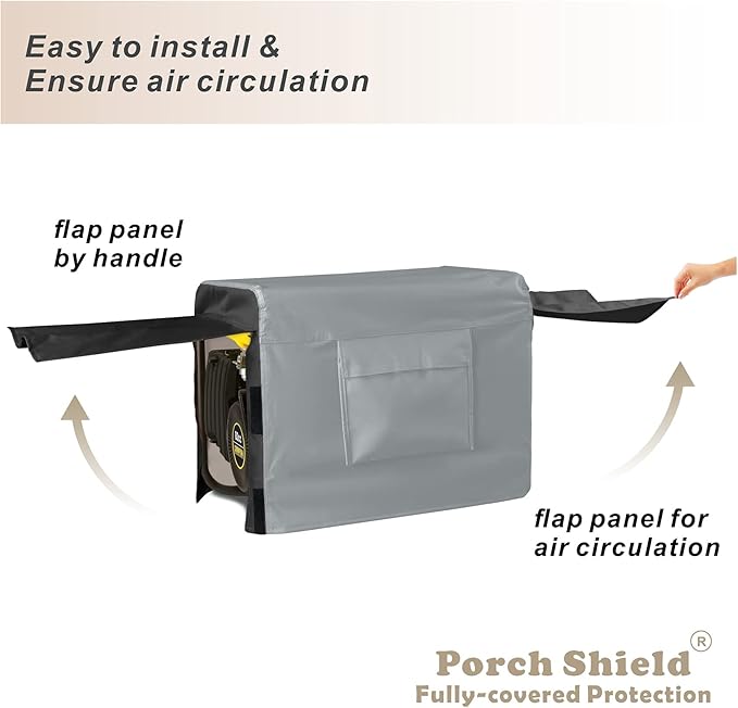 Porch Shield Waterproof Generator Cover - Heavy Duty Cover for Portable Generator 3000 to 5000 Watt (26L x 20 W x 20 H inches Black &amp Gray)