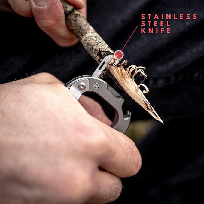 OCTO MAX 20-in-1 Titanium Carabiner Multi-Tool | Heavy-Duty EDC with Steel Knife Glass Breaker Bottle Opener Wrenches Screwdrivers &amp More