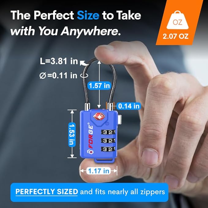 Bright Colors TSA Approved Luggage Locks 4 Pack Re-settable Combination with Alloy Body Blue 4 Locks.