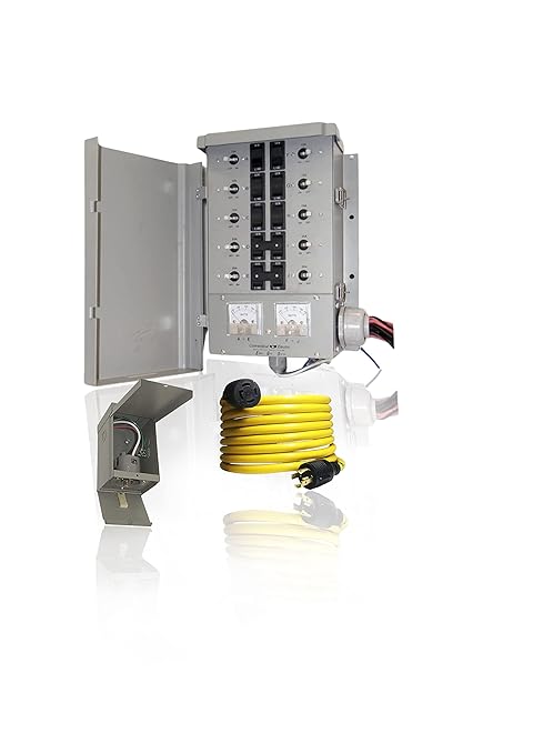 Connecticut Electric EmerGen Manual Transfer Switch Kit 30 Amp 50 Foot Cord 10-Circuit 7500 Watts EGS107501G2K50 for Portable Generator (with 50 FT Generator Cord)