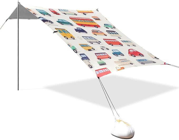 ALAZA Transport Cartoon Cars Beach Tent Sun Shelter Portable Canopy Sunshade for Outdoor Camping Picnics Backyard Fun 10x9 ft