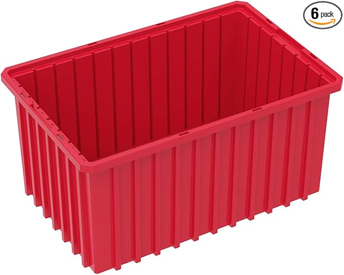 Akro-Mils 33168 Akro-Grid Plastic Slotted Dividable Modu Box Stackable Grid Storage Tote Container (16-1/2-Inch L x 10-7/8-Inch W x 8-Inch H) (6 Pack) Red