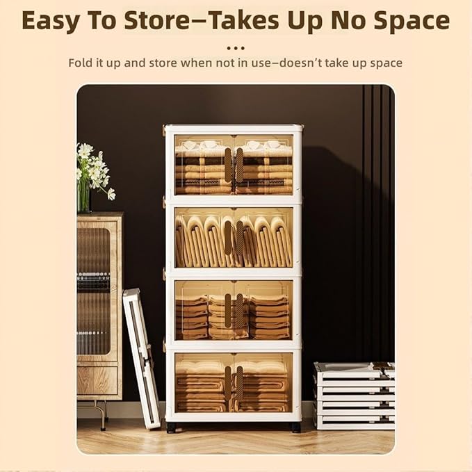 Storage Bins Storage Containers Stackable Plastic Organizer with Lids Foldable Design for Bedroom Office Closet Garage Kids Room Multi Tier Solution