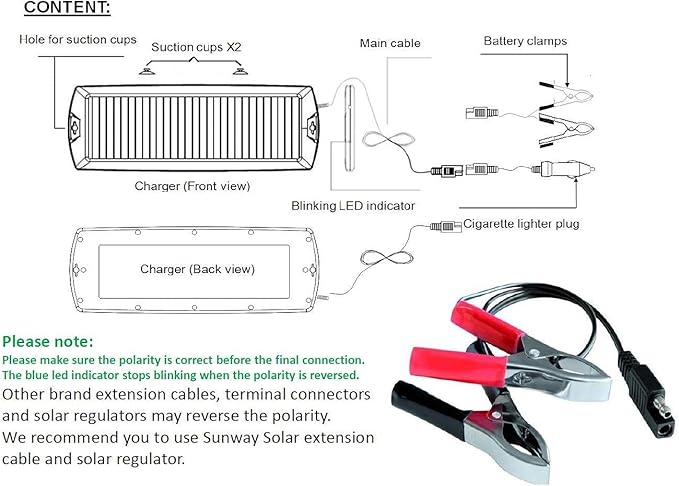 Sunway Solar Car Battery Trickle Charger &amp Maintainer 12V Solar Panel Power Kit Portable Backup for Car Automotive RV Marine Boat Motorcycle Truck Trailer Tractor Powersports Snowmobile Farm Equip