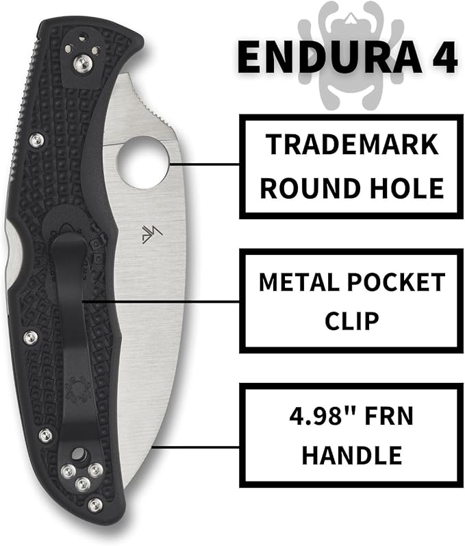 Spyderco Endura Flat Lightweight Folding Knife - Black FRN Handle with SpyderEdge Full-Flat Grind VG-10 Steel Wharncliffe Blade - C10FSWCBK