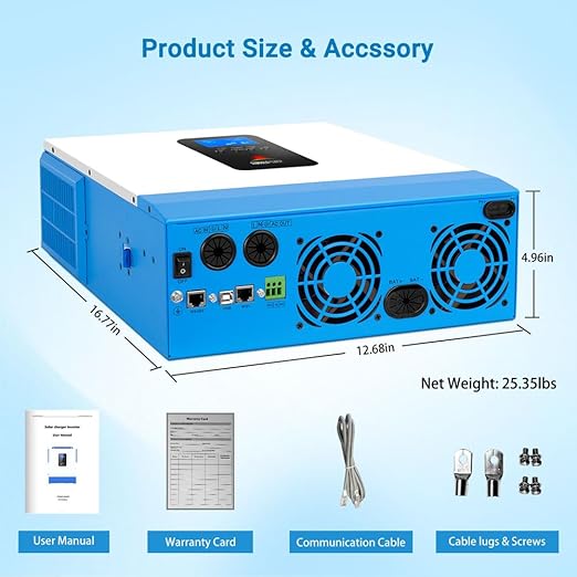 SUNGOLDPOWER UL1741 5000W Hybrid Solar Inverter48V DC to 110V/120V ACAll in One80A MPPT Solar Charger and 40A AC Battery Charger Pure Sine Wave for Off Grid System(NO Parallel)
