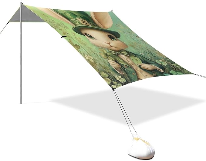 ALAZA St. Patricks Day RABIT Clover Leaves Beach Tent Sun Shelter Portable Canopy Sunshade for Outdoor Camping Picnics Backyard Fun 10x9 ft