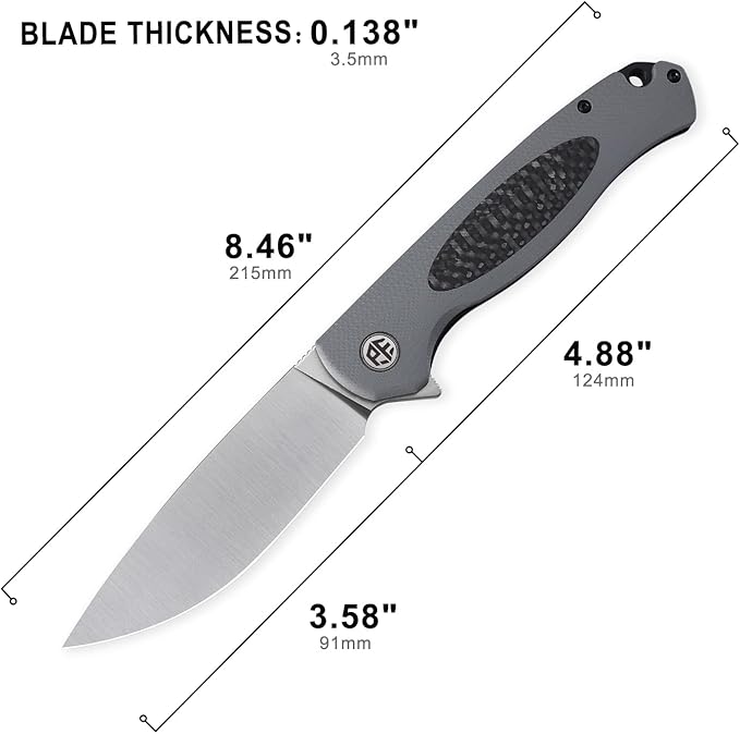 Petrified fish PFB03 Stamp Pocket Knife 3.58 D2 Satin Blade 4.79 oz G10 Handle Flipper Liner lock Folding Knife (Gray &amp Satin)