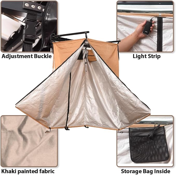 Car Side Shower Room - Camping Privacy Tent with LED Light for SUV Off Road Truck Bathroom Shower Shelters Accessories Portable