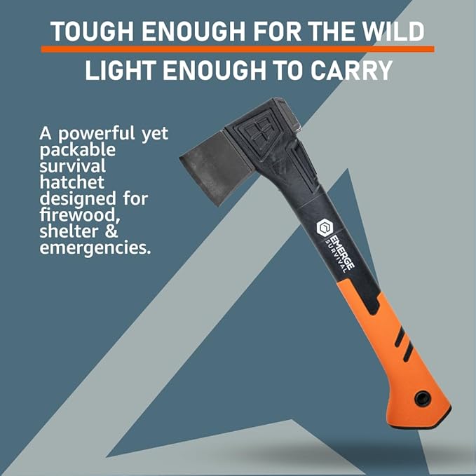 Hatchet – 14″ Lightweight Fiberglass Handle &amp Carbon Steel Survival Axe with Corrosion‑Resistant Blade Hammer‑Back Protective Sheath Outdoor &amp Emergency Prep Tool for Woodcutting
