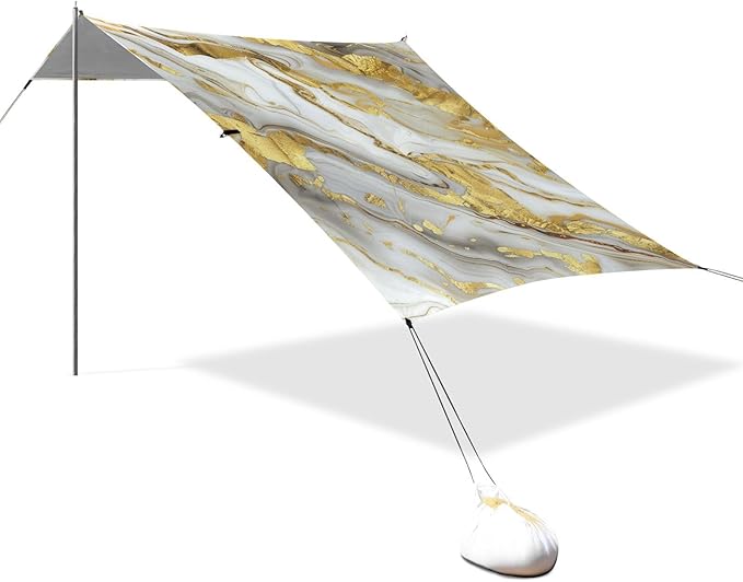 ALAZA Marbl with Gold Beach Tent Sun Shelter Portable Canopy Sunshade for Outdoor Camping Picnics Backyard Fun 10x9 ft