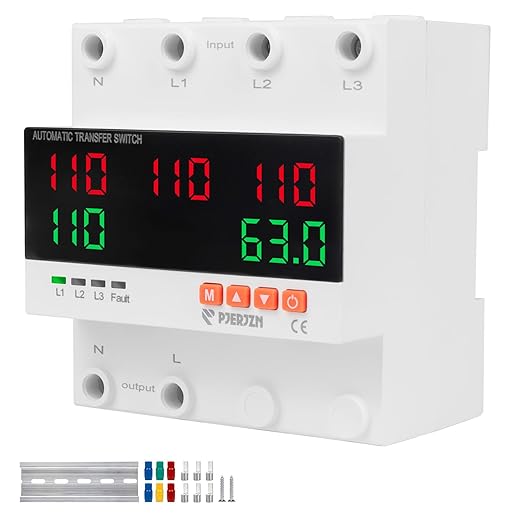 Automatic Transfer Switch - 110V/240V 63A Adjustable Circuit Breaker Overcurrent Overvoltage Undervoltage Protection Low Voltage Cutoff Between Utility Power Generator Inverter(4P 63A)