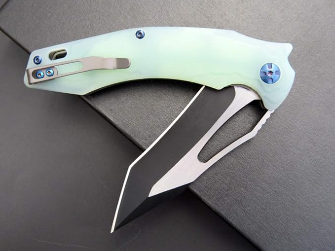Eafengrow EF915 Folding Knife D2 Steel Blade with Black-Oxide Coating G10 Handle with Ball Bearing Safe Open Flipper KnifeLocking Liner and Pocketclip for Camping Work (Jade)