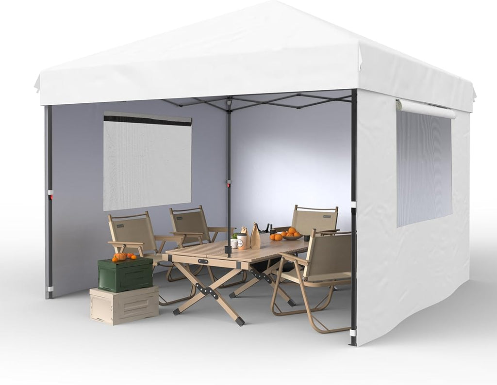 CABIHOME 10x10 Pop Up Canopy Tent Outdoor Instant Canopy with 3 Removable Sidewalls Heavy Duty Commercial Instant Shelter Waterproof &amp UV Resistant for Outdoor Events Camping Backyard (White