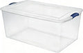 105 Quart Heavy-Duty Clear Plastic Storage Bin – Stackable &amp Nestable Latch Box with Clear Lid &amp Blue Secure Latches Ideal for Home Closet Dorm Garage Basement &amp Patio Organization
