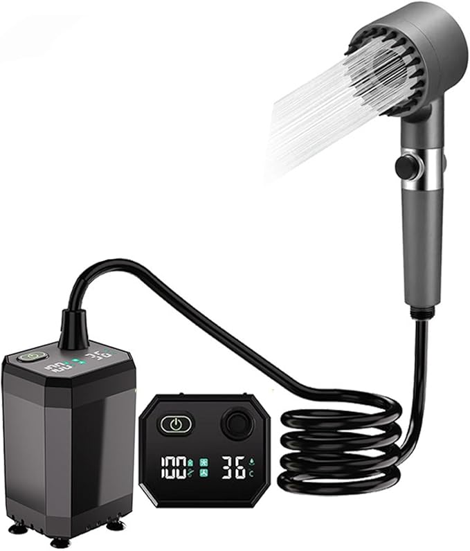 Portable Shower for Camping 6000/12000mAh Rechargeable Camping Shower with Intelligent Digital Display Camping Shower Pump with Power Display for Hiking Travel Car Pet Grey12000mAh