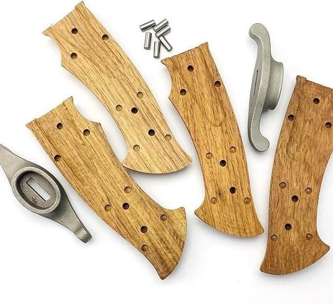 1 Pair Solid Wood Blank Knife Handle with 1PC Steel Finger Guard Protector and 6PCS Screws Fit for Home and Kitchen