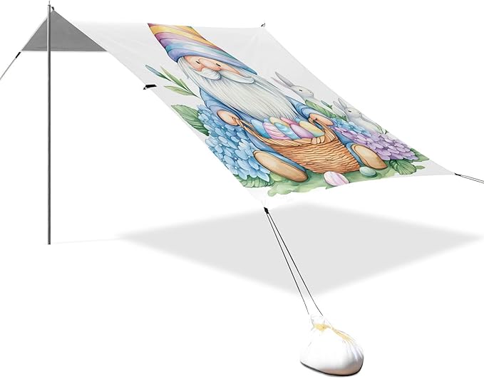 Beach Canopy with Windproof Ropes &amp Sandbags Beach Tent Sun Shade Sun Shelter for Camping Trips Fishing Backyard Fun or Picnics Easter Gnome