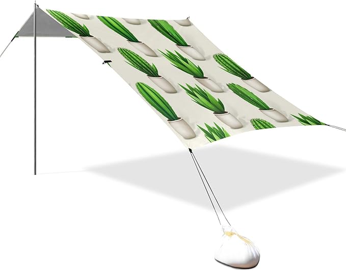 xigua Cactus Beach Tent Sun Shelter with Carrying Bag - Silver Coated Oxford Fabric Beach Canopy for Beach Camping Fishing - Includes Windproof Ropes Sandbags &amp Stakes